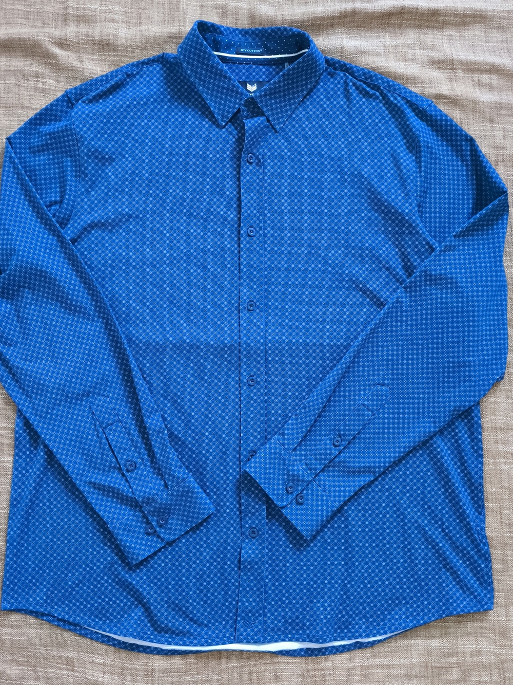 Buttercloth Icy Cotton Men's Blue Micro-Pattern Button-Up Shirt Size 2XL Tallfit